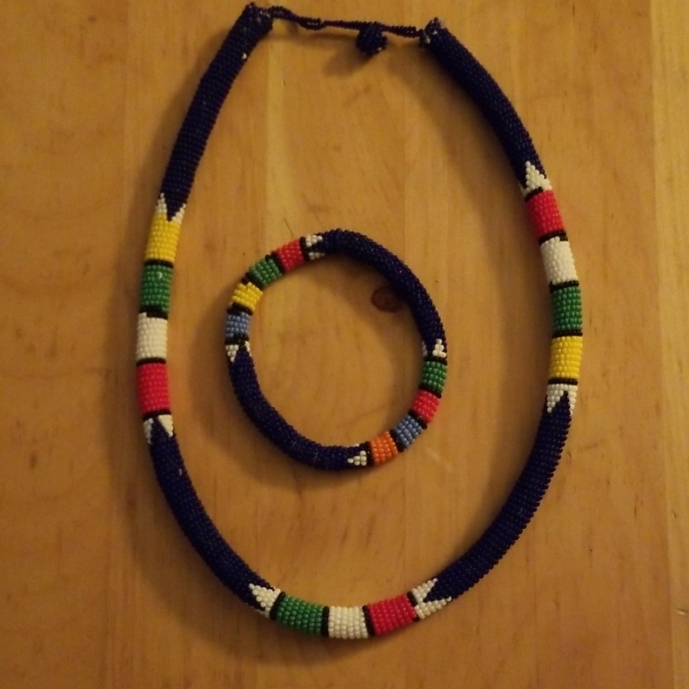 Beaded South African necklace and bracelet set